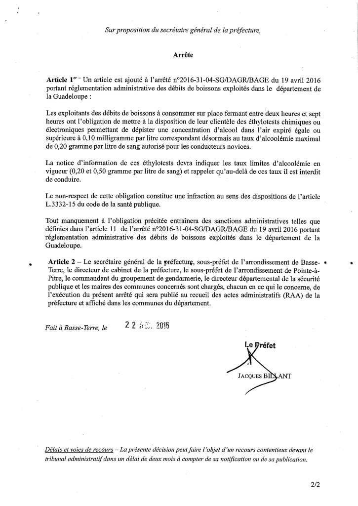 arrêté debit de boissons